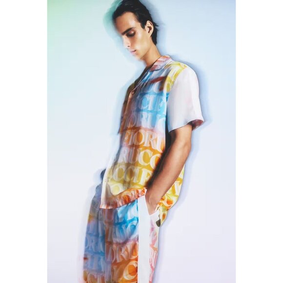 Fiorucci Monogram Bowling Shirt in Orange - Picture 2 of 4